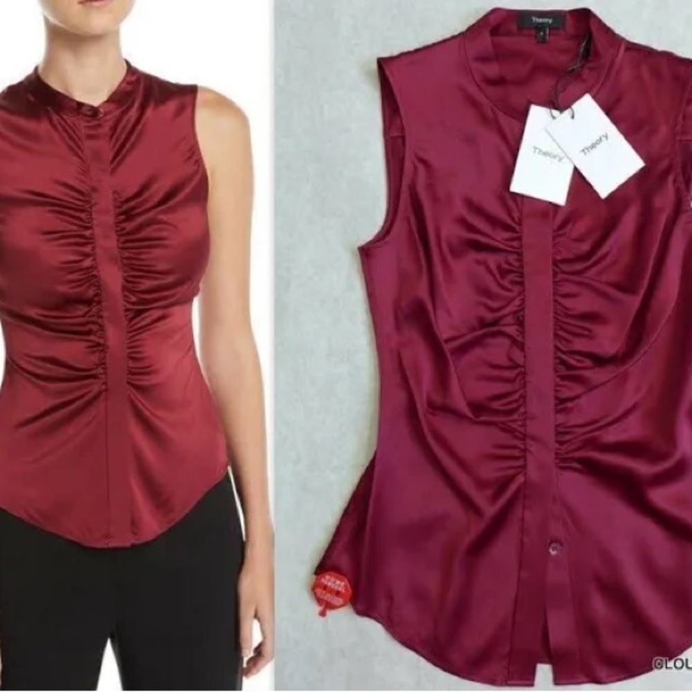 NWT Theory Ruched Fitted Satin Top